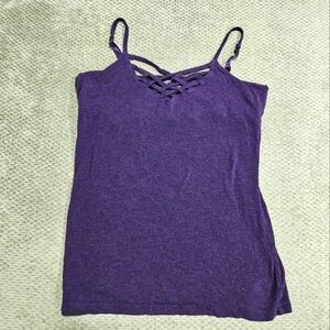 3/$21! Nomads Hemp Wear Bamboo Purple Tank Top, Criss Cross Lattice, Medium